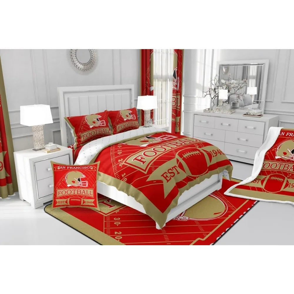 Feelyou Kids Boys American Football San Francisco Bedding Set Queen Size,Football Comforter Set,Boys Girls Bedroom Room Decor,Sp