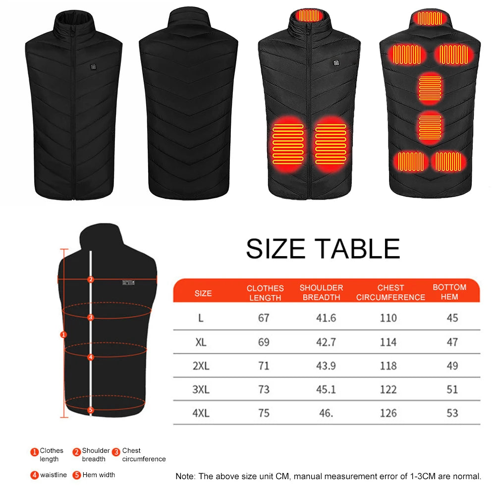 9 Heating Zones Electric Heated Jackets Winter Sportswear Heated Coat Heating Vest for Men and Women Outdoor Skiing Hiking