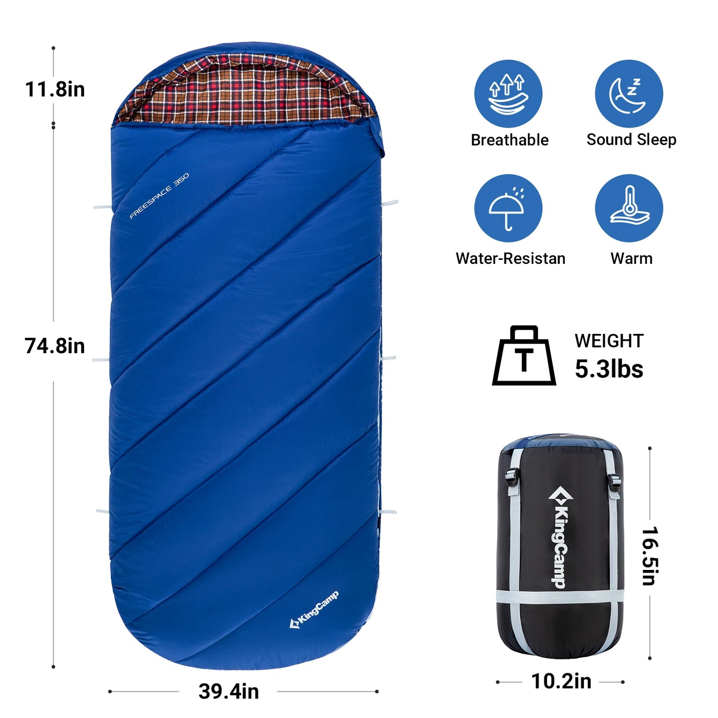 KingCamp Sleeping Bag for Adults, Cold Weather & Warm Extra Wide Big & Tall XL Portable Waterproof Flannel Sleeping Bags, Essent