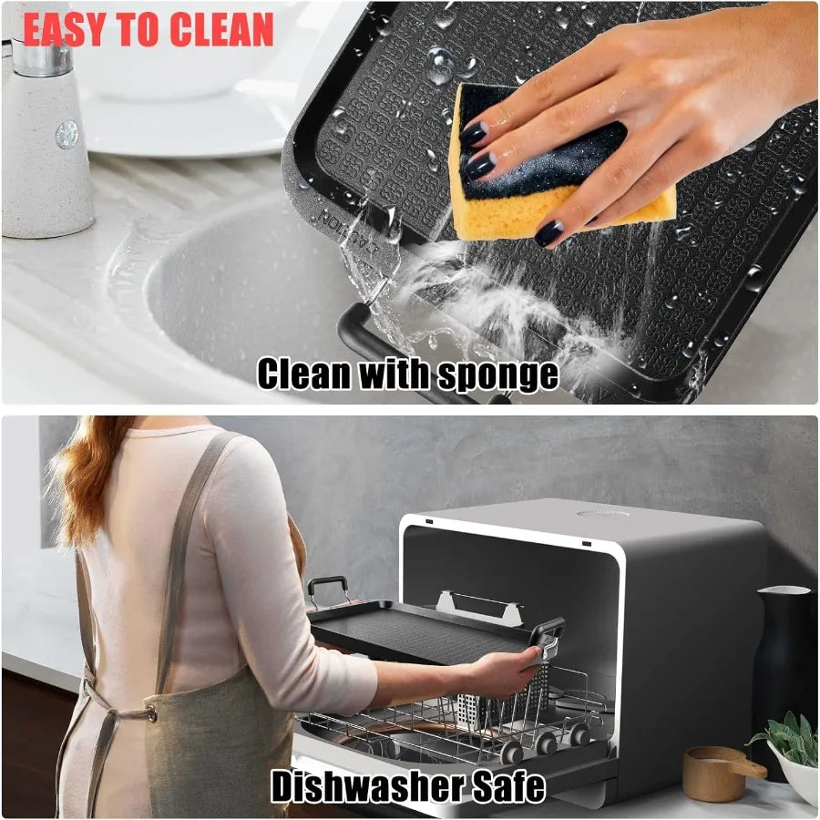 2-Burner Griddle Pan with Glass Lid for Gas Stove Top - Nonstick Aluminum Camping Grill Pan Ideal for Cooking Pancakes Eggs and