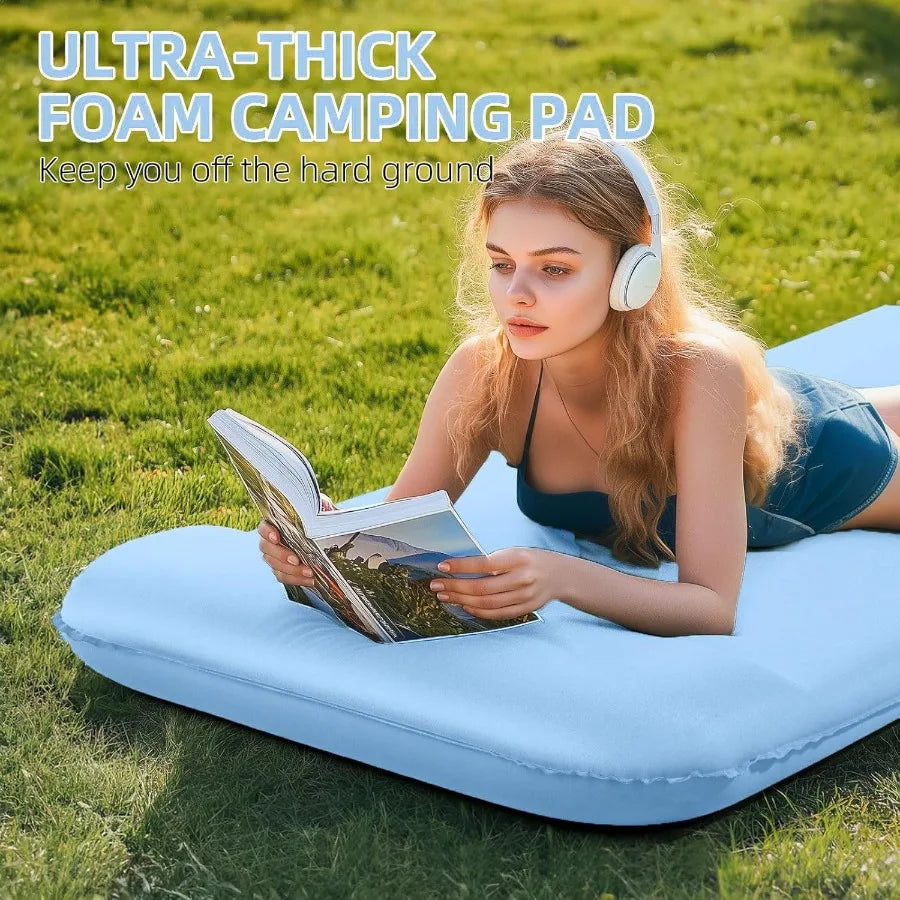 Memory Sleeping Pad 3.1 Ultra-Thick Foam Sleeping Mats for Camping Easy Inflate Deflate 9.5 R-Value Insulated Camping Mattress