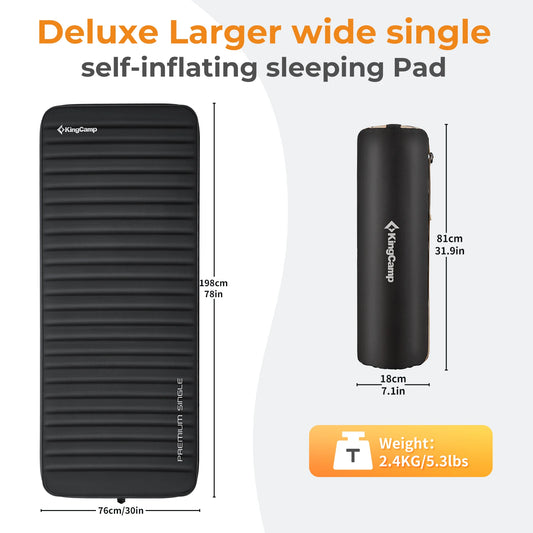 KingCamp Self Inflating Sleeping Pad, R 7.9 Air & Foam Sleeping Pad for Camping All Seasons, 3" Thick Single Camping Mattress fo