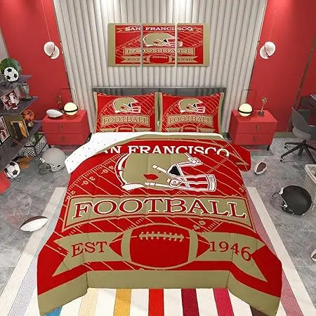 Feelyou Kids Boys American Football San Francisco Bedding Set Queen Size,Football Comforter Set,Boys Girls Bedroom Room Decor,Sp