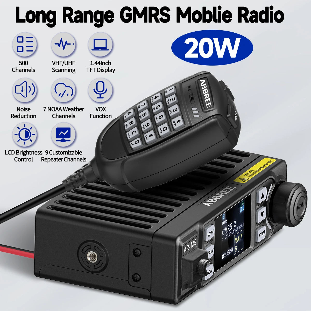ABBREE GMRS Mobile Radio 20W Walkie Talkie Car Radio Station Long Range Ham Radio Transceiver NOAA VHF UHF for Trucker Vehicle