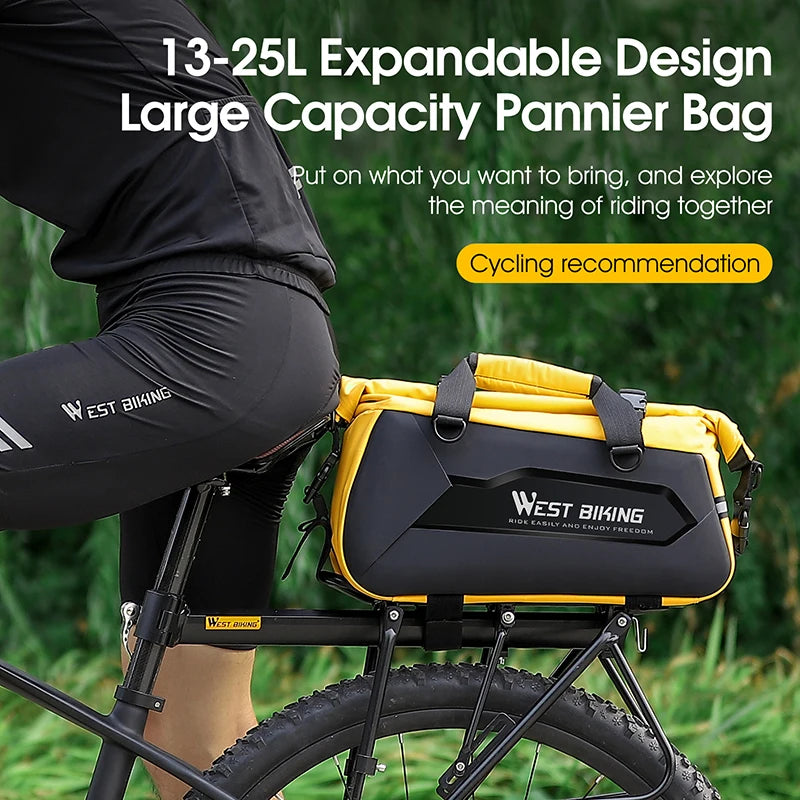 WEST BIKING Portable Bicycle Trunk Bag  Expandable 13-25L Bike Cargo Carrier Bag Waterproof Cycling Rear Rack Suitcase Accessory