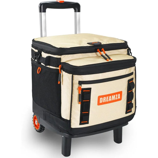 Soft Cooler with Wheels 60-Can Wheeled Cooler with Handle Leak Proof Rolling Cooler Insulated Bag with All-Terrain Cart Collaps