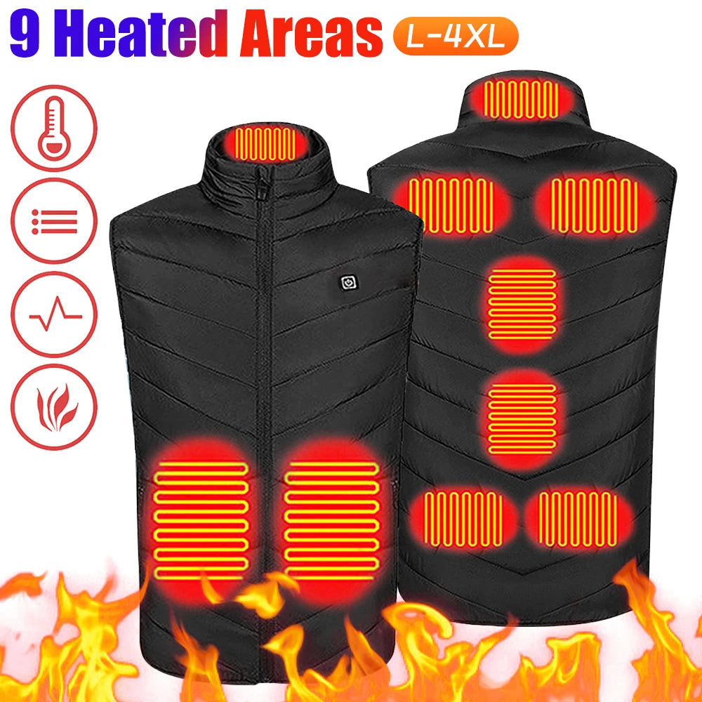 9 Heating Zones Electric Heated Jackets Winter Sportswear Heated Coat Heating Vest for Men and Women Outdoor Skiing Hiking