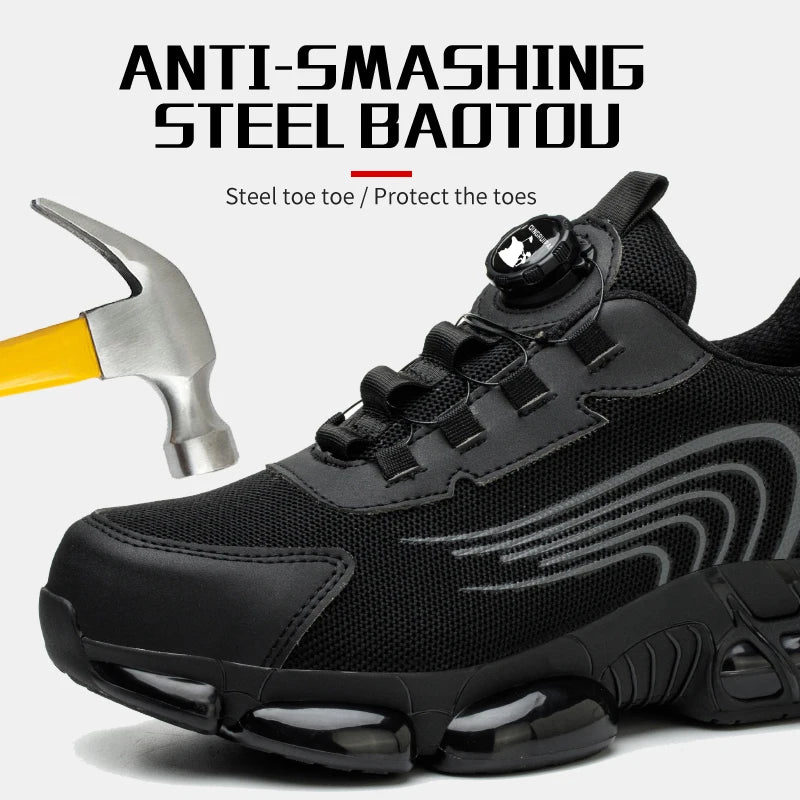 Steel toe cap, non-lacing, anti-impact and anti-puncture casual work shoes