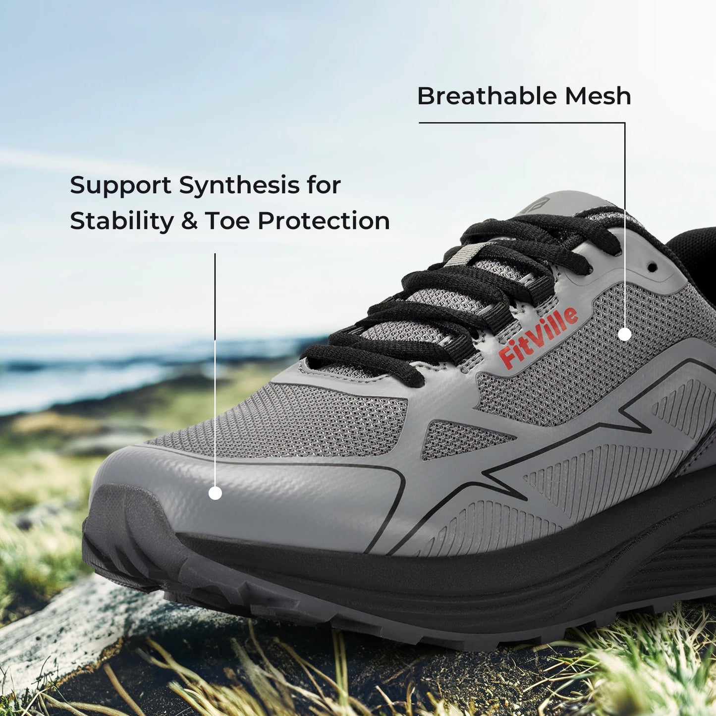 FitVille Extra Wide Trail Running Shoes Non-Slip Men's Sneakers Lightweight for Male Swollen Feet Arch Support Pain Relief