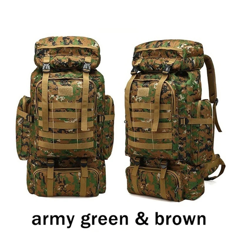 80L Waterproof Camo Tactical Backpack Military Army Hiking Camping Backpack Travel Rucksack Outdoor Sports Climbing Bag