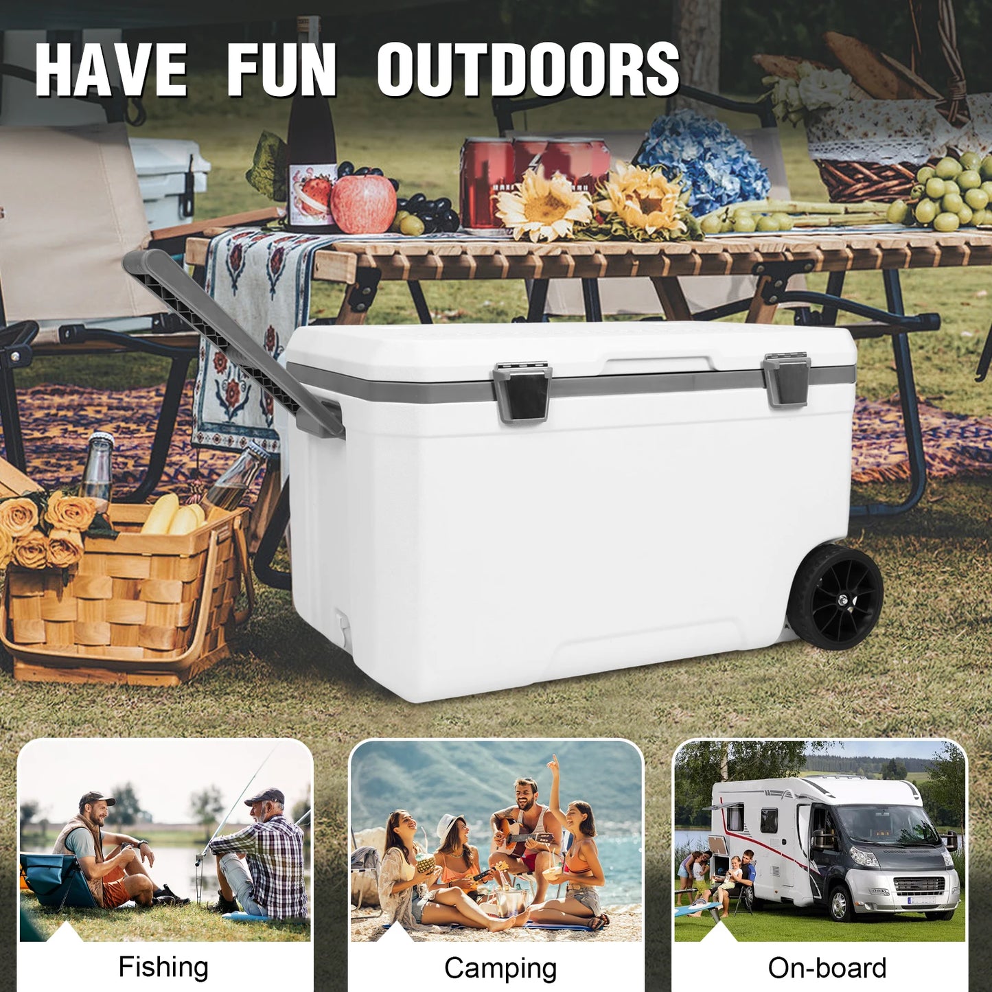 70L Large Capacity Insulated Box Outdoor Camping Cooling Fishing Refrigerated Fresh Portable Car Storage Box for Beach Drink Bev