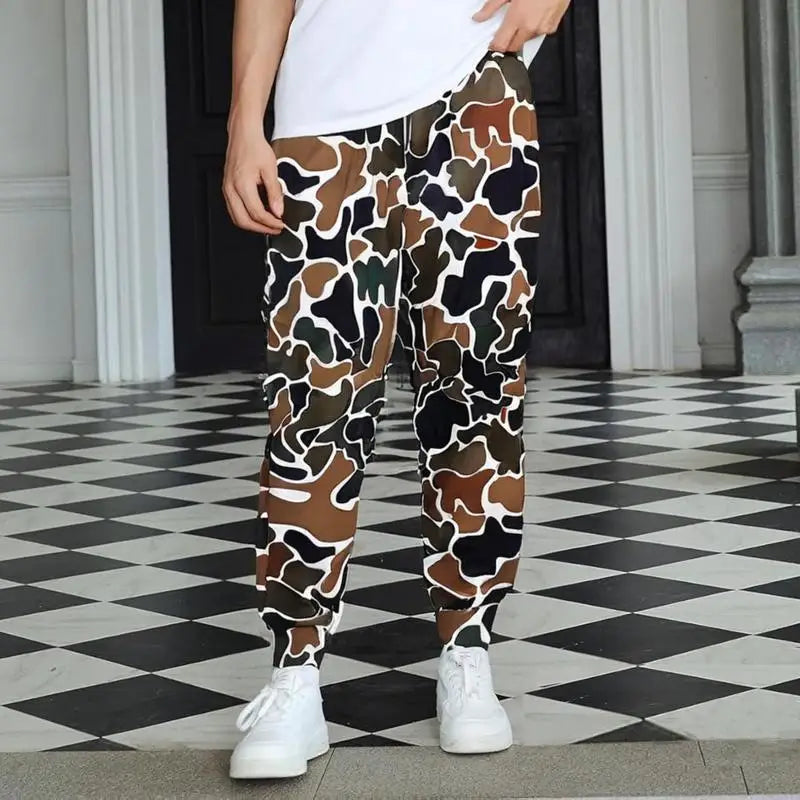 Y2K Camo Pants Street Style Breathable Sweatpants Camouflage Print Sweatpants with Elastic Ankles