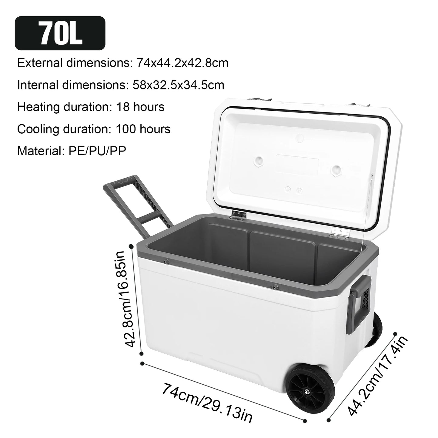 70L Large Capacity Insulated Box Outdoor Camping Cooling Fishing Refrigerated Fresh Portable Car Storage Box for Beach Drink Bev