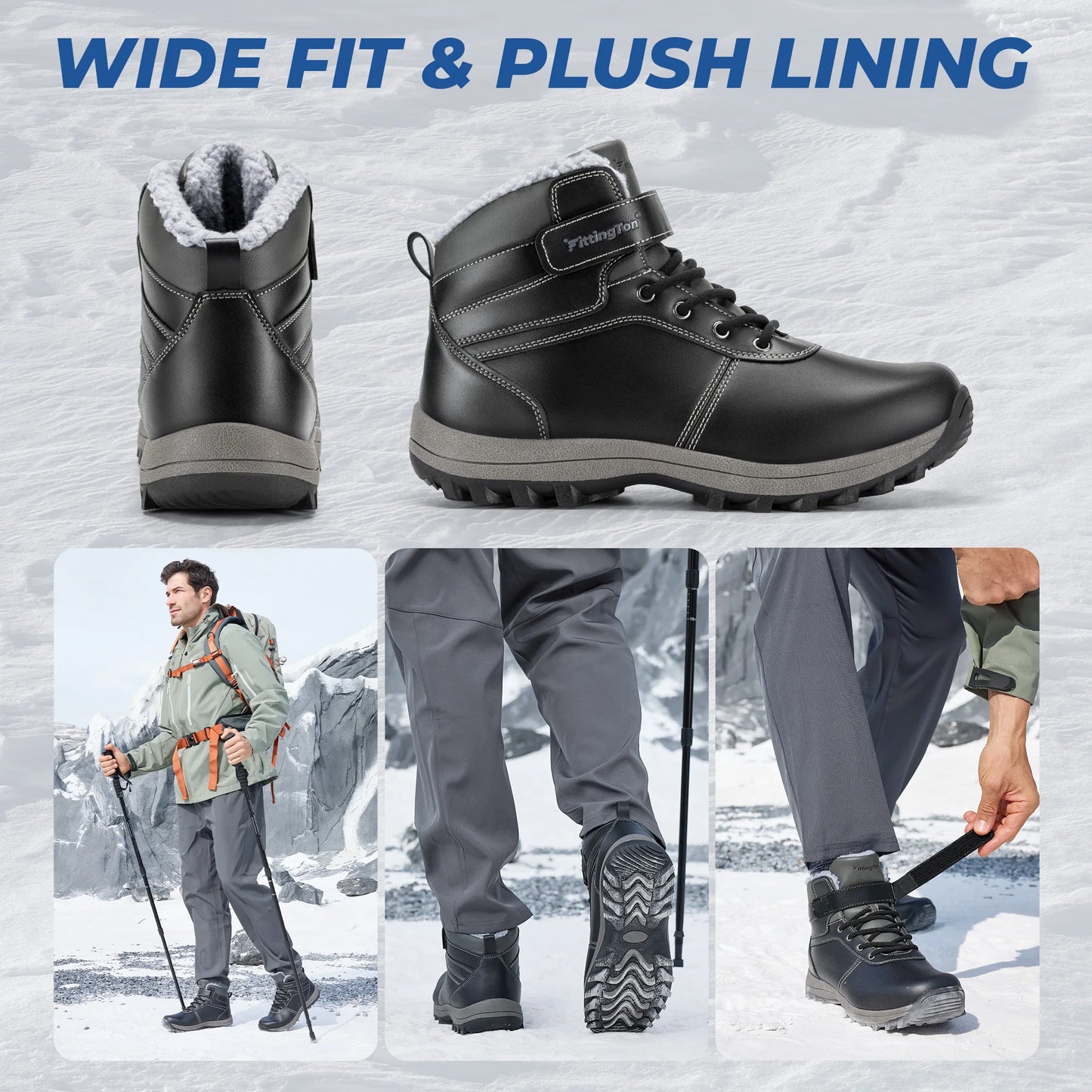 Fittington Snow Boots for Men Winter Boots Wide Fit -15℃ Cold-proof Warm Thick Lined Outdoor Hiking Shoes Men's Winter Footwear