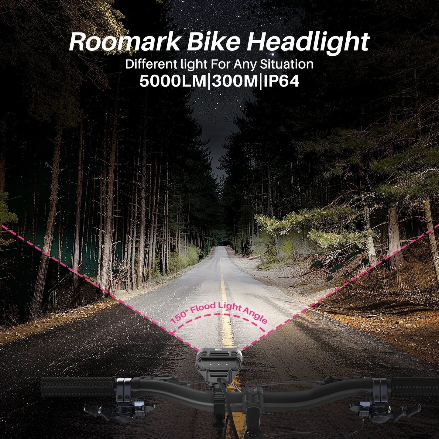 Roomark Bike Headlight 20000 mAh Waterproof Bicycle light w/ 360º visibility Head Lamp USB Rechargeable Cycling Lamp Accessories