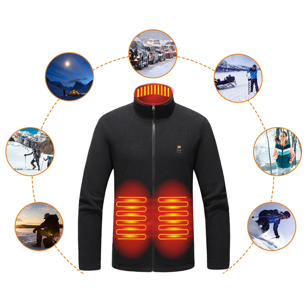 9 Heated Area Heated Jacket USB Charging Heated Zip Up Coat Waterproof Heating Jackets Coat 3 Gear Temperature for Hiking Skiing