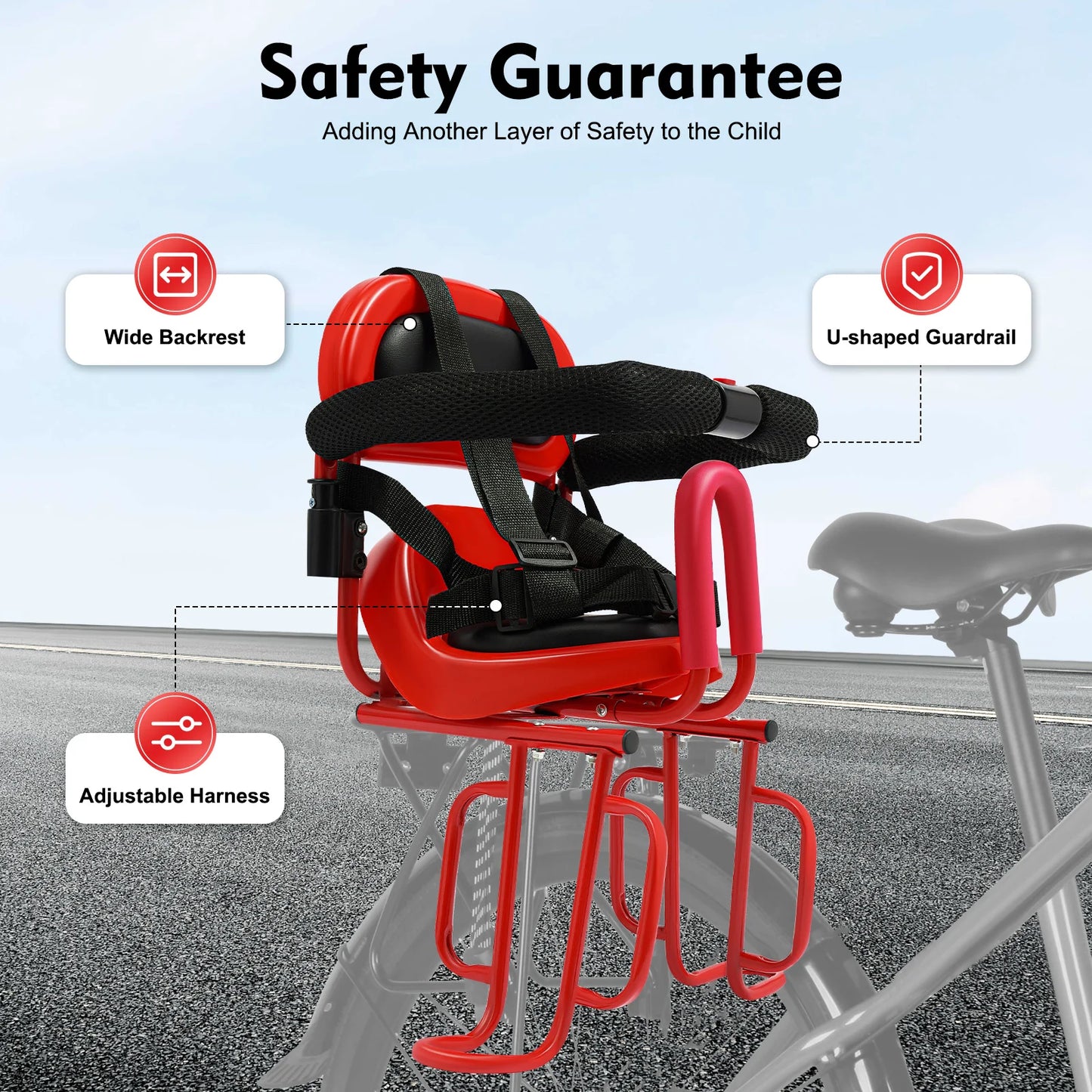 Universal Rear Child Bike Seat Steel Frame Safety Harness for 6M-6Y Kids on MTB Road E-Bike Safe Bike Child Seat