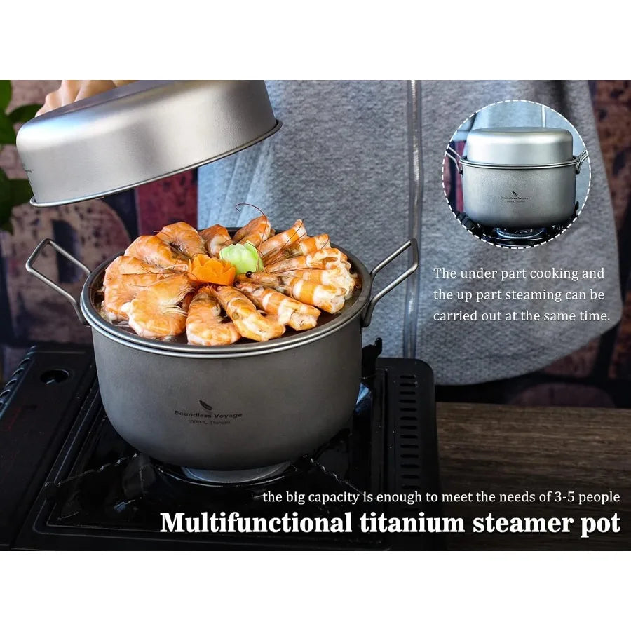 Multifunctional Titanium Steamer Pot with Frying Pan and Vented Lid for Outdoor Camping Backpacking Kitchen: Lightweight Durabl