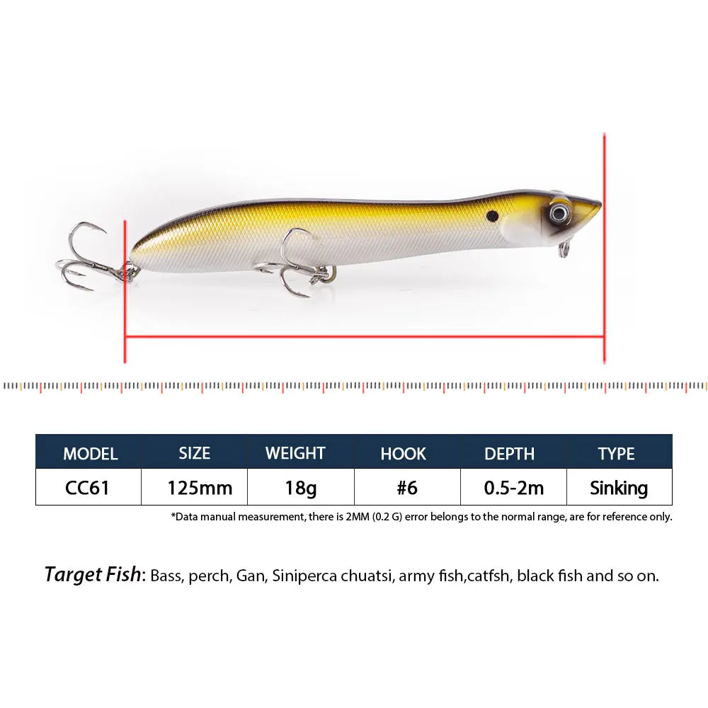 120mm/18g Topwater Pencil Popper Floating Fishing Lure Snakehead Wobblers Tackle Baits Minnow For Snapper Flounder Bass Chub