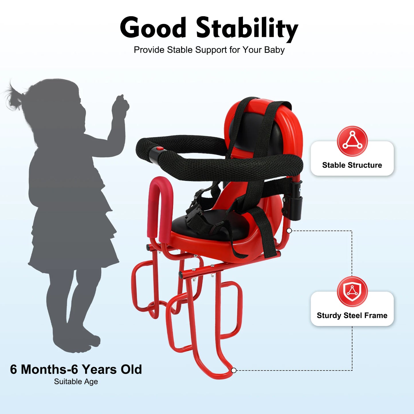 Universal Rear Child Bike Seat Steel Frame Safety Harness for 6M-6Y Kids on MTB Road E-Bike Safe Bike Child Seat