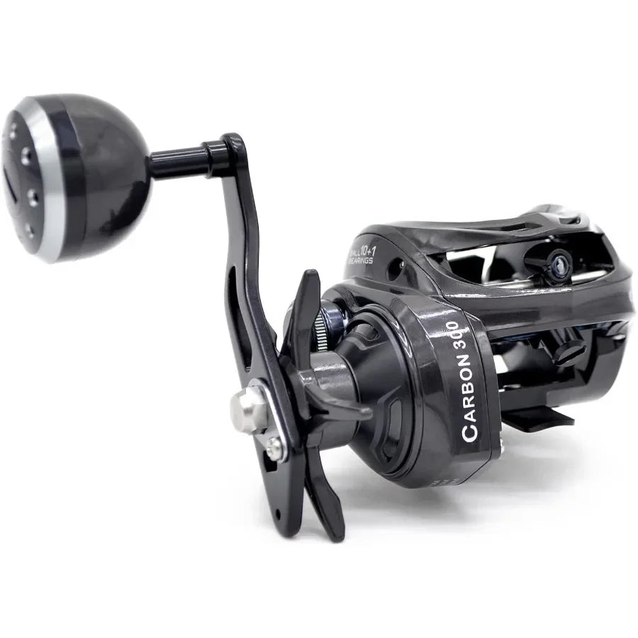 Carbon 300 Baitcasting Fishing Reel High Line Capacity Baitcaster Reels 6.3:1 Gear Ratio 10+1 Stainless Steel Ball Bearings 10