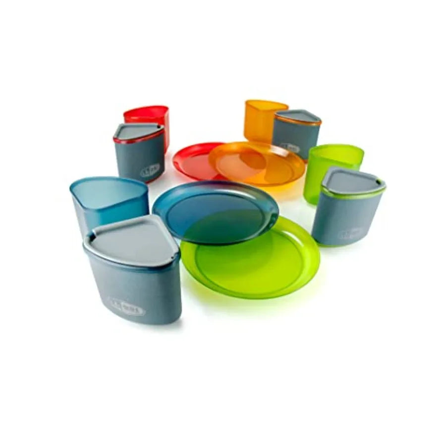 Infinity 4 Person Compact Nesting Tableset for Ultra-Light and Compact with Cup Bowls and Plates for Camping RV or BBQ