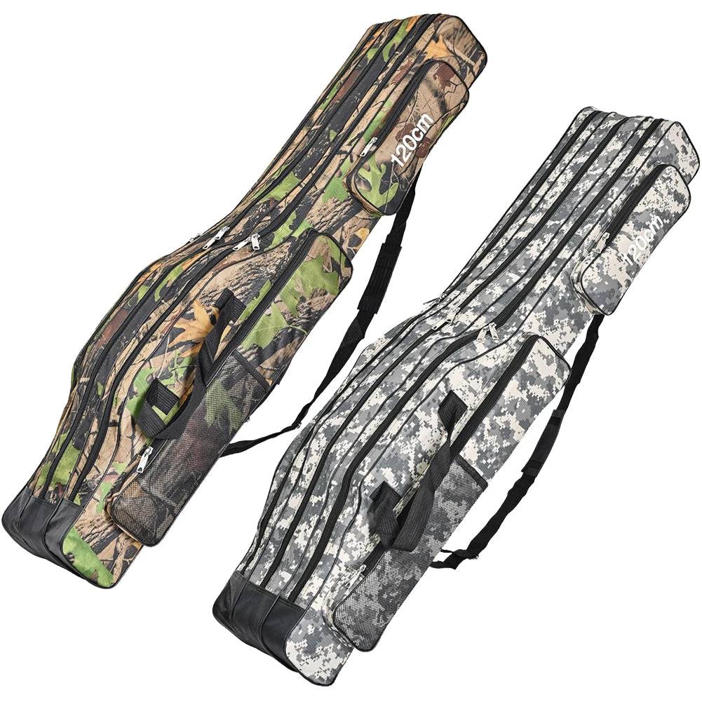 3 Layer Collapsible Fishing Rod Bag Waterproof Camo Fishing Tackle Backpack Large Capacity Multifunctional for Outdoor Fishing