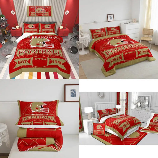 Feelyou Kids Boys American Football San Francisco Bedding Set Queen Size,Football Comforter Set,Boys Girls Bedroom Room Decor,Sp