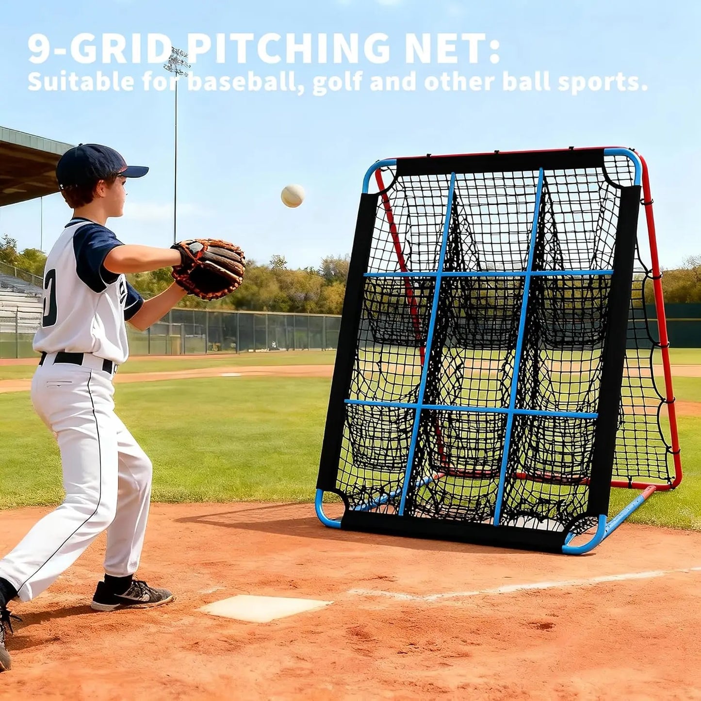 Baseball Rebounder Net, 12-Angle Baseball Pitching Net with 9 Pocket Net, Softball & Baseball Training Equipment