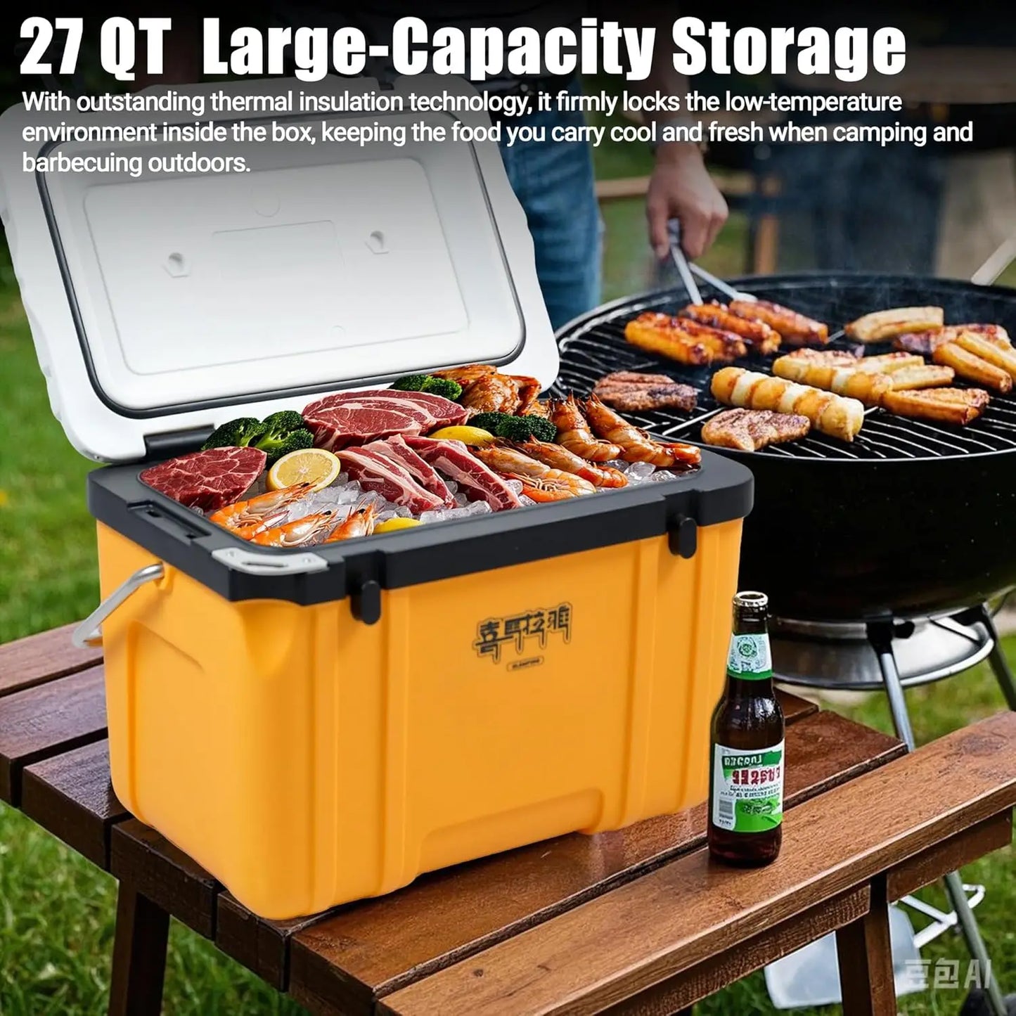 20 Quart Camp Cooler - Insulated Ice Chest 48 Hours Ice Retention Portable Handle - Bear Proof Travel Ice Box for Beach Drink BB