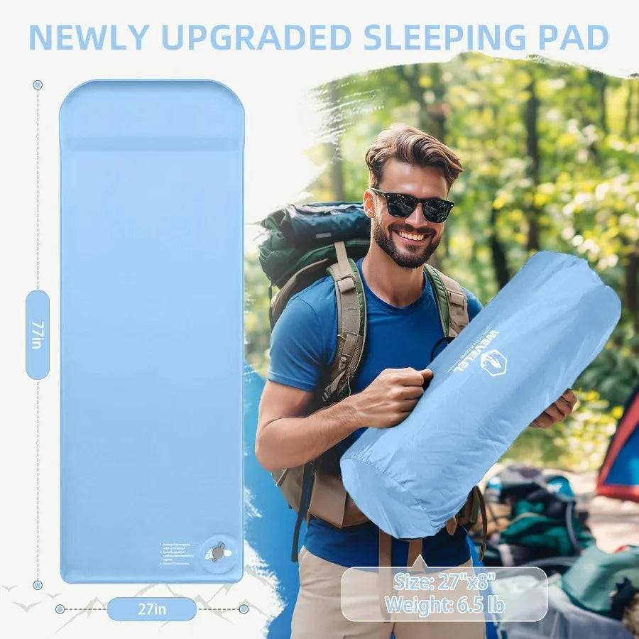 Memory Sleeping Pad 3.1 Ultra-Thick Foam Sleeping Mats for Camping Easy Inflate Deflate 9.5 R-Value Insulated Camping Mattress