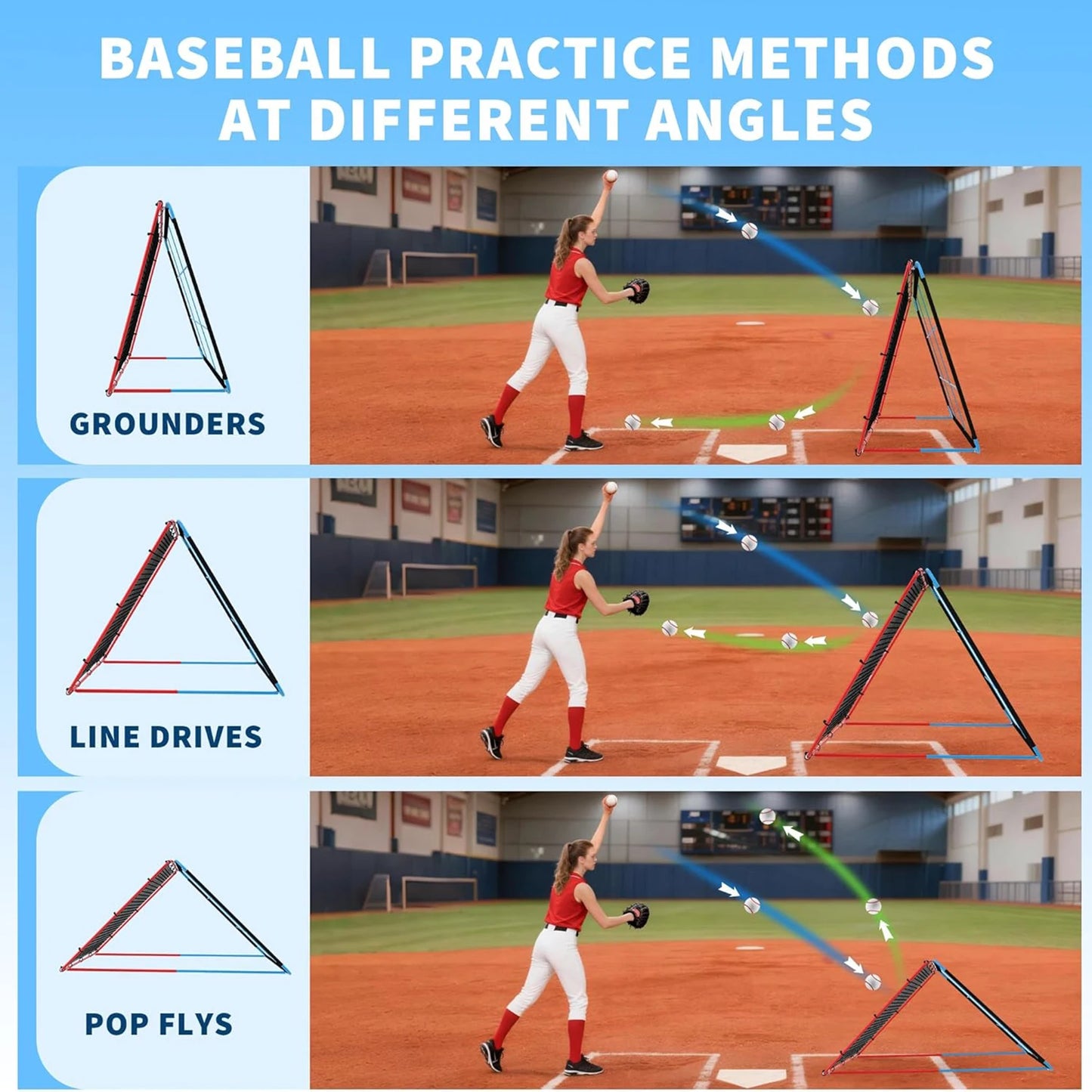 Baseball Rebounder Net, 12-Angle Baseball Pitching Net with 9 Pocket Net, Softball & Baseball Training Equipment