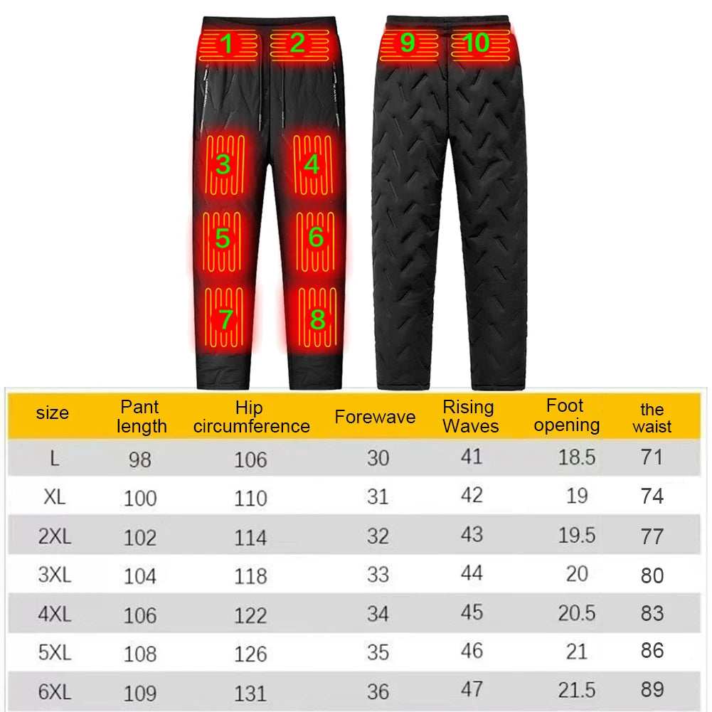 Unisex Heated Thermal Pants 10 Heating Zones Electric Heated Trousers 3 Temperature Modes Waterproof Winter Warmer Clothing