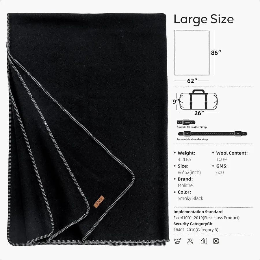 100 Wool Blanket 62 x 86 Warm Thick Washable Military Wool Blanket Great for Camping Outdoors Sporting Events Survival Kits Car