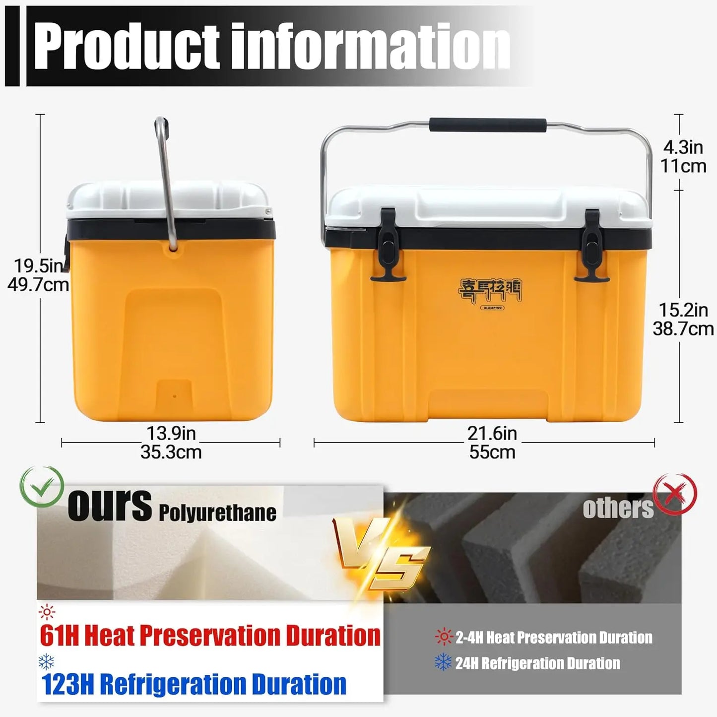 20 Quart Camp Cooler - Insulated Ice Chest 48 Hours Ice Retention Portable Handle - Bear Proof Travel Ice Box for Beach Drink BB