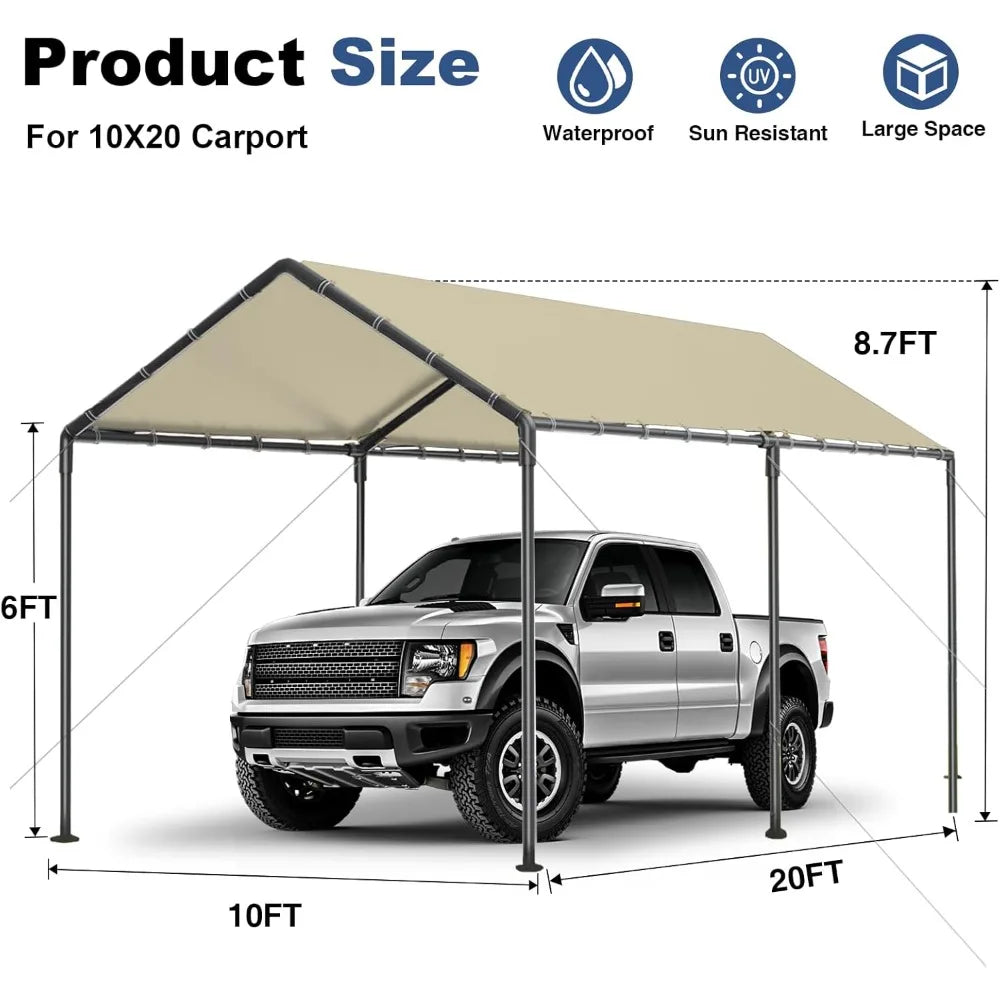 Carport 10x20ft Heavy Duty Car Tent, Portable Garage, Car Shelter, All-Season Tarp Tent for Car, Party，Beige