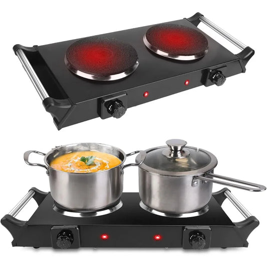 Portable Electric Stove Double Burner Hot Plate with 5 Temperature Settings 2000W Countertop Cooktop for RV Home and Camping Us