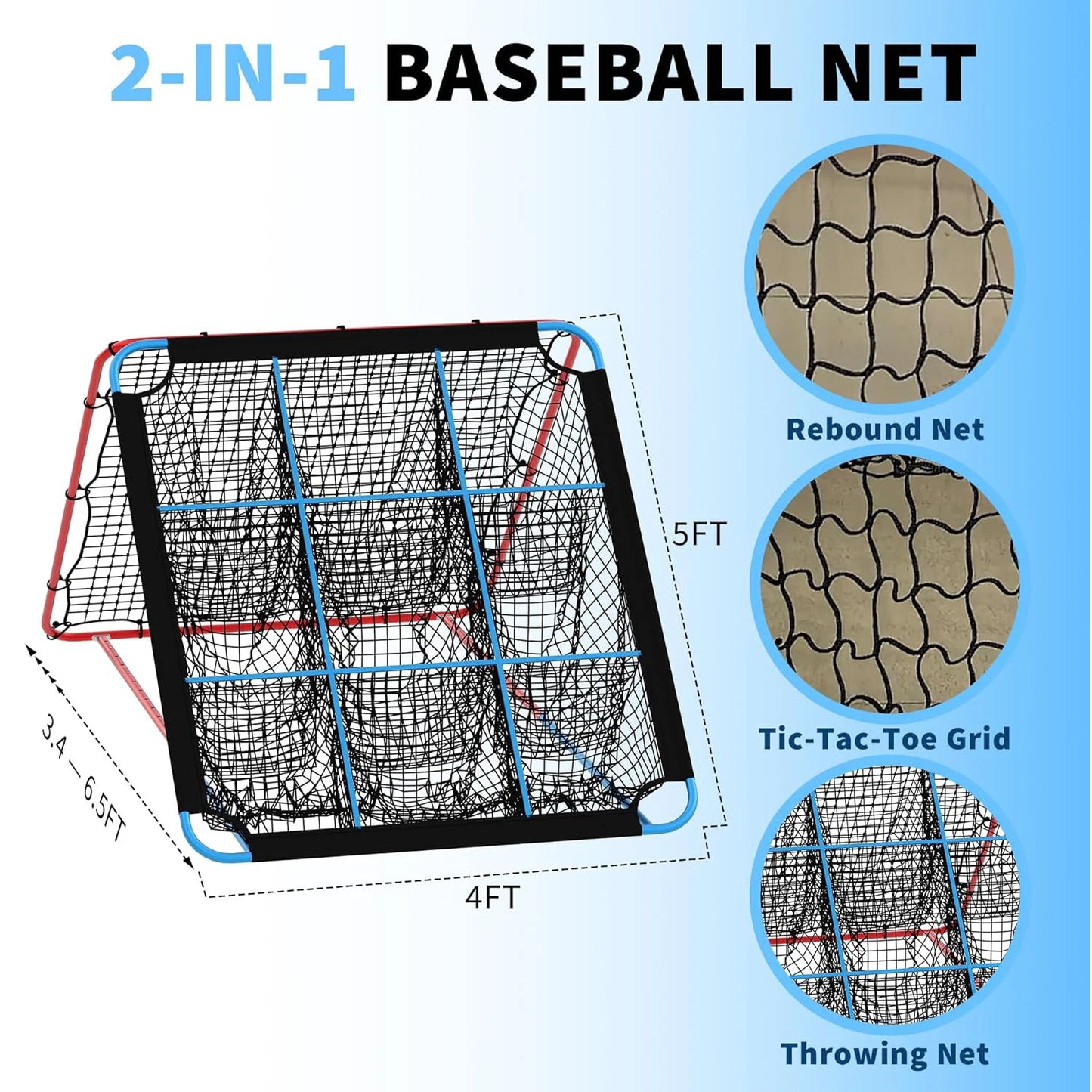 Baseball Rebounder Net, 12-Angle Baseball Pitching Net with 9 Pocket Net, Softball & Baseball Training Equipment