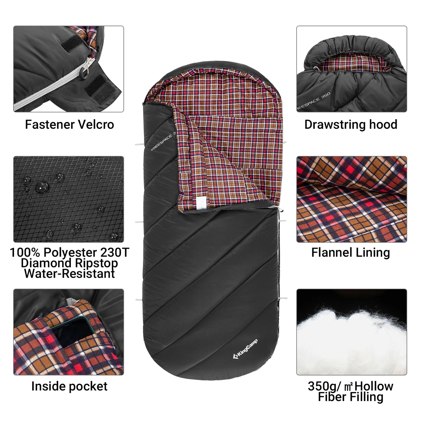 KingCamp Sleeping Bag for Adults, Cold Weather & Warm Extra Wide Big & Tall XL Portable Waterproof Flannel Sleeping Bags, Essent