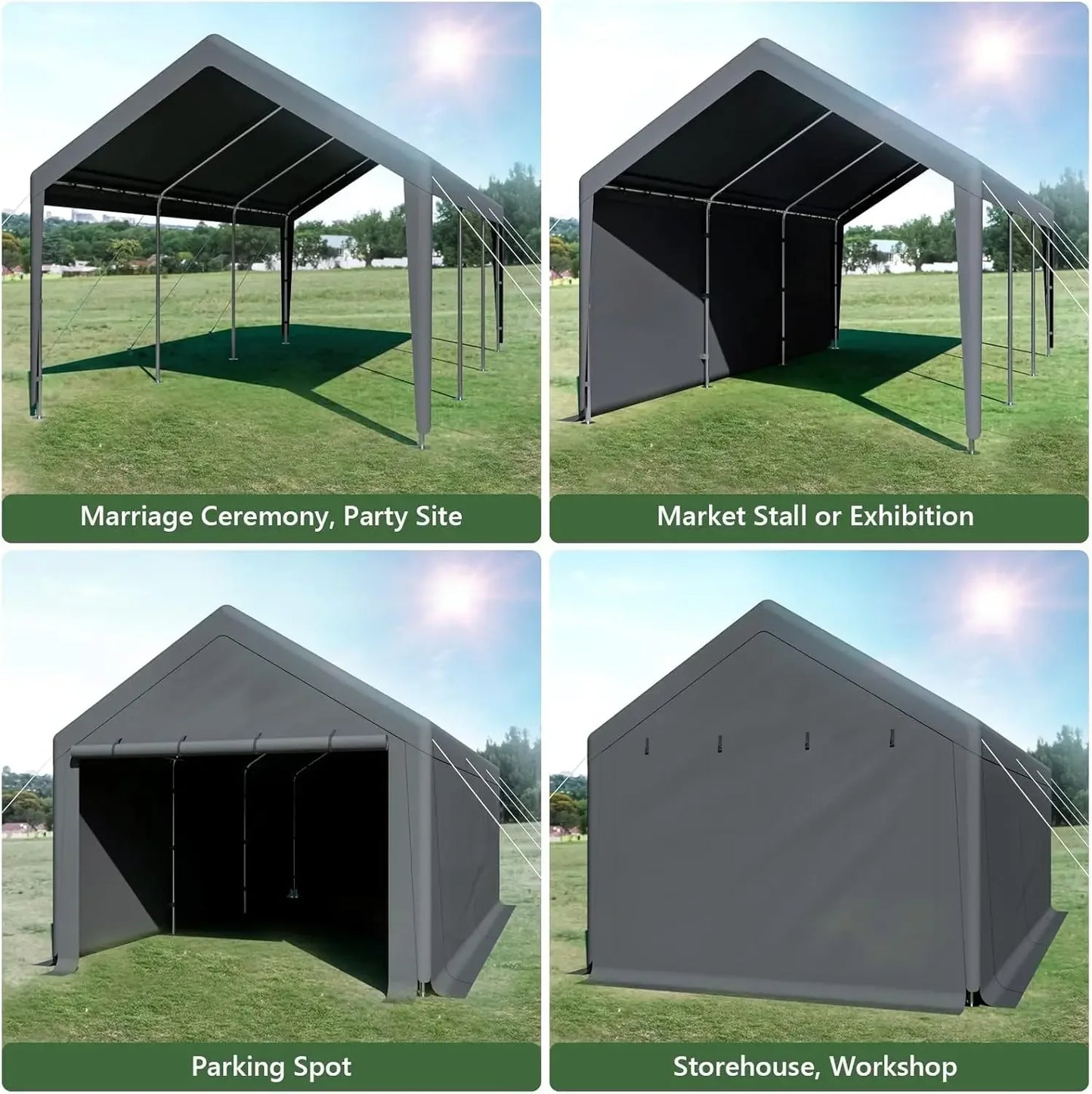 Carport 10x20 Ft Heavy Duty Canopy Steel Canopy Storage Shed,Portable Garage Party Tent, All-Season Tarp for Carport (Grey)