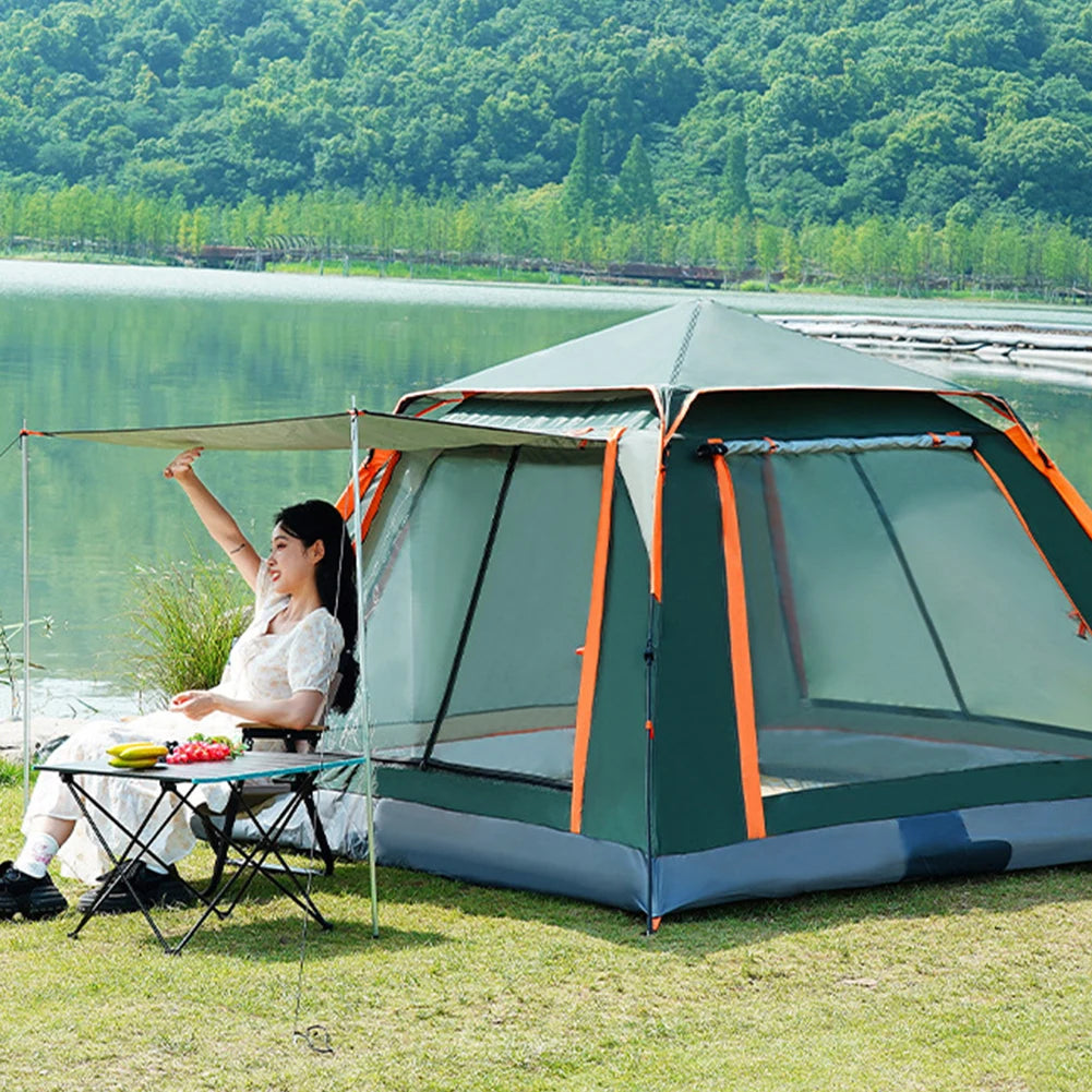 Automatic Hexagonal Tent Waterproof And Sun Proof 3 Seasons Tent With Ventilation And Wear Resistance For Family 3-4/4-6 People