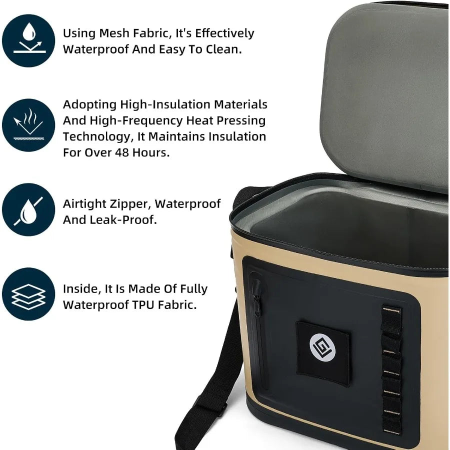 Soft Cooler Insulated Leak-Proof Cooler Bag with Waterproof Zipper for Portable Ice Chest Use in Camping Beach Trips Travel Adv