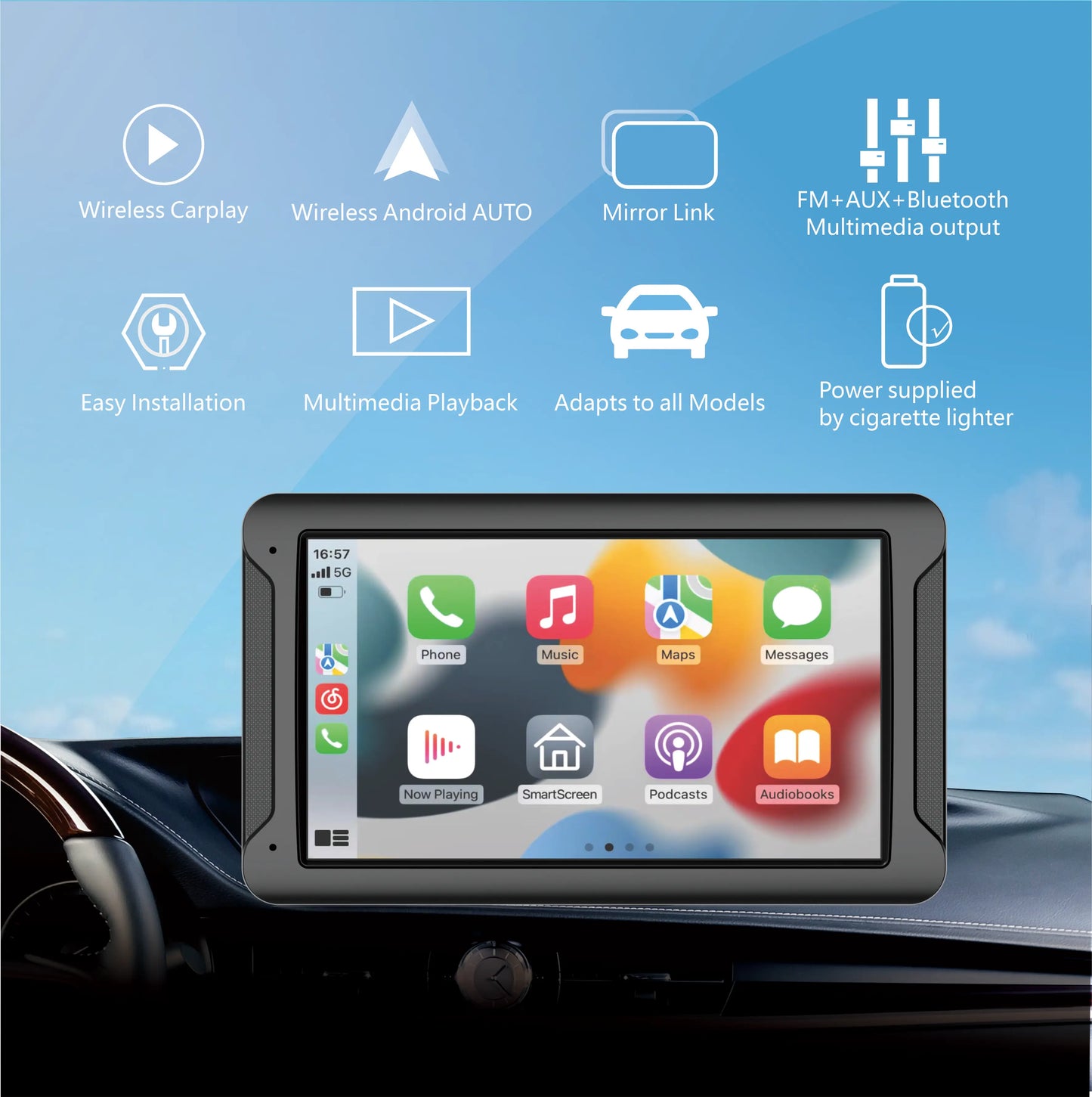 "10.26'' Wireless Car Touchscreen" CarPlay/Android Auto, BT, Backup Cam, Navigation, Mirror Link for All Cars"