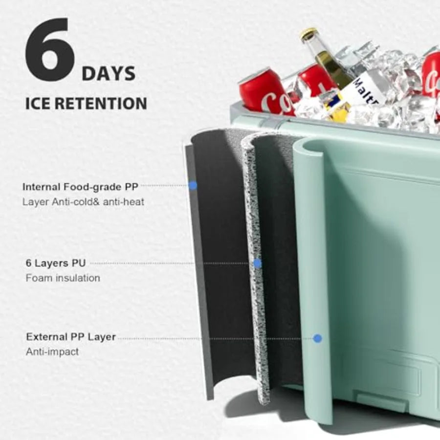 36 Quart Cooler with Wheels Ice Chests Portable Wheeled Cooler Holds Ice up to 6 Days Leak-Proof Outdoor Insulated Ulta-Light H
