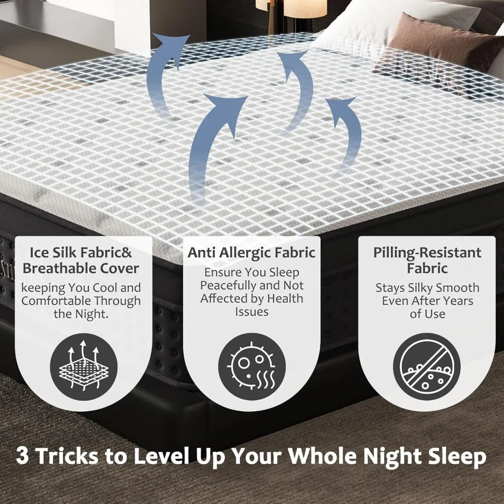 14 Inch Mattress in a Box, Cooling Matress with Memory Foam & Individual Pocket Springs for Pressure Relief & Spinal Alignment