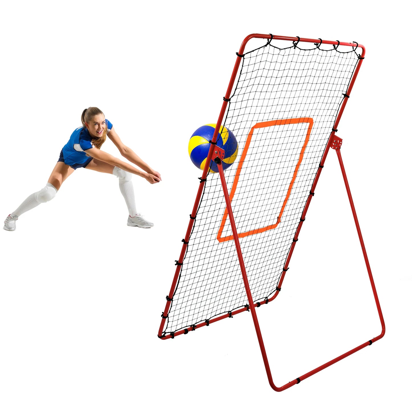 Volleyball Rebound Net 5 Adjustable Rebound Angles Volleyball Net Bounce Back Return Board Net, Portable Throwing Partner red