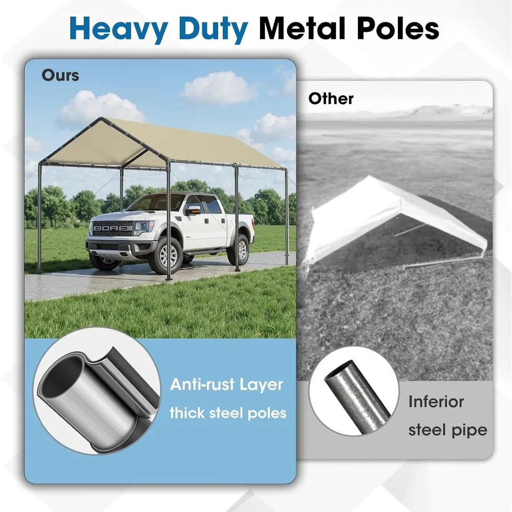 Carport 10x20ft Heavy Duty Car Tent, Portable Garage, Car Shelter, All-Season Tarp Tent for Car, Party，Beige