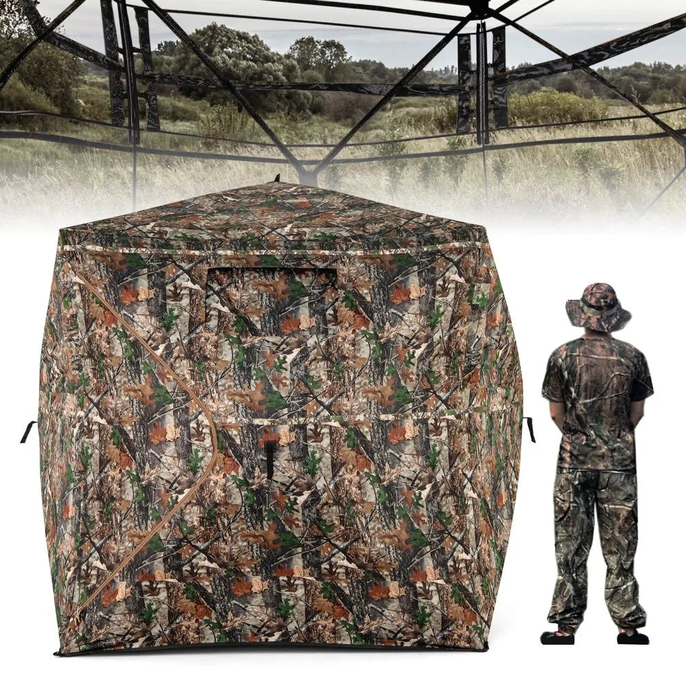 Camouflage Hunting Blind for 3-4 People w/270° Viewing Range Carrying Bag