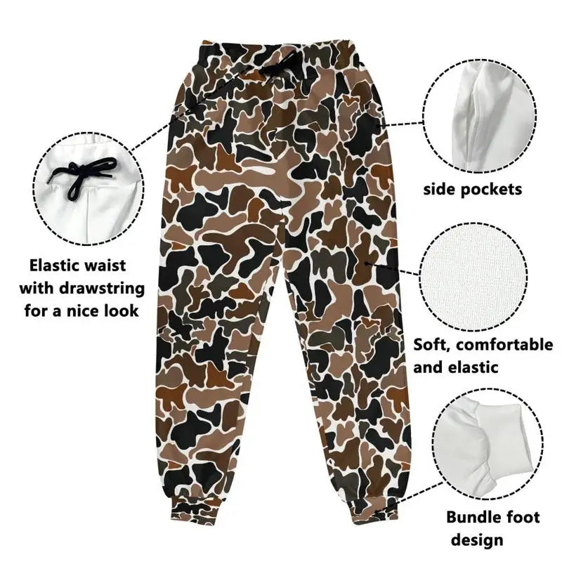Y2K Camo Pants Street Style Breathable Sweatpants Camouflage Print Sweatpants with Elastic Ankles