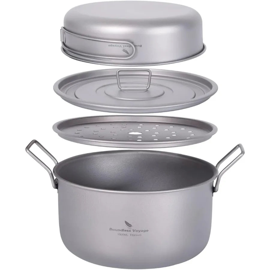 Multifunctional Titanium Steamer Pot with Frying Pan and Vented Lid for Outdoor Camping Backpacking Kitchen: Lightweight Durabl